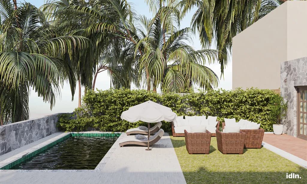 This is a picture of a minimalistic luxury backyard area