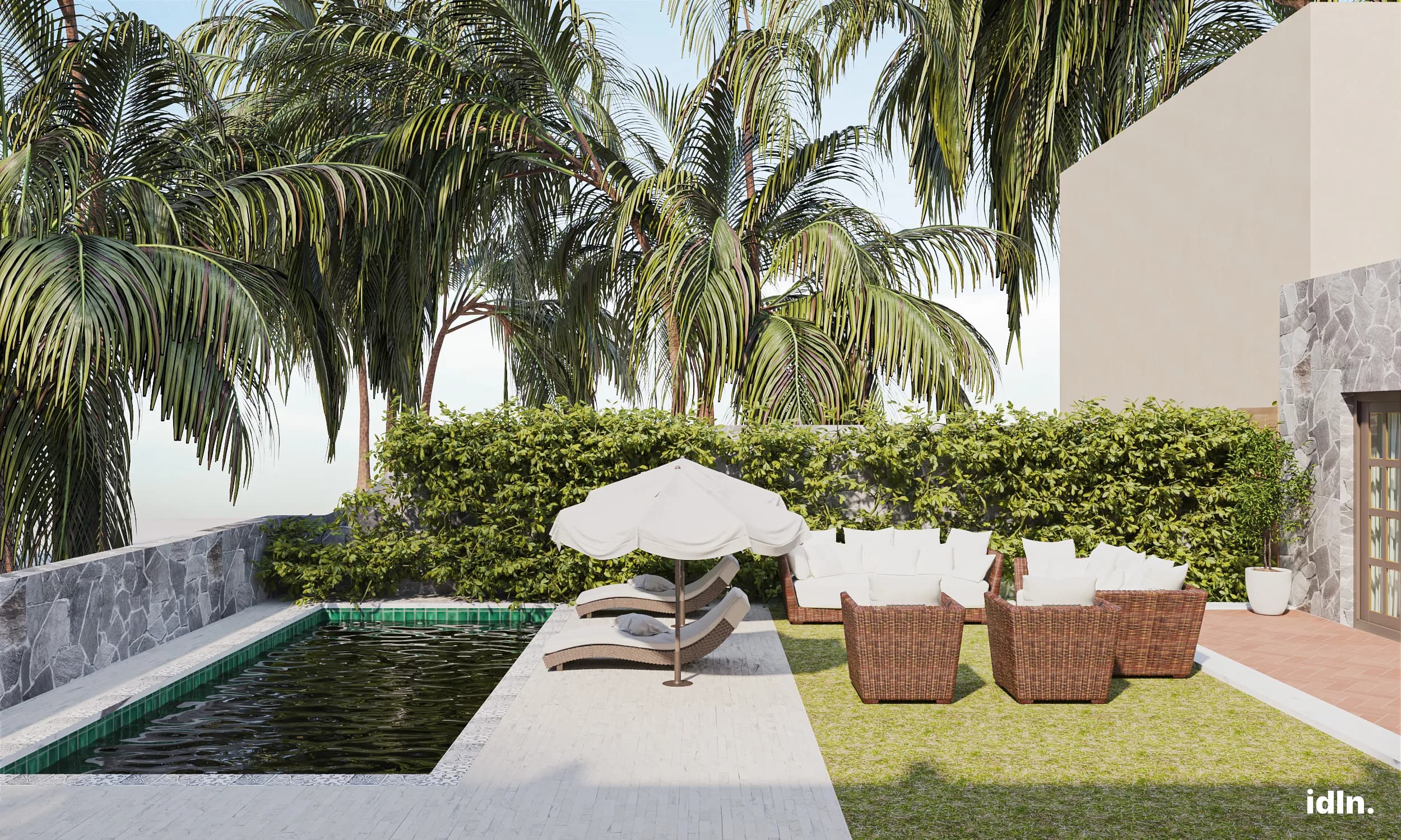 This is a picture of a minimalistic luxury backyard area