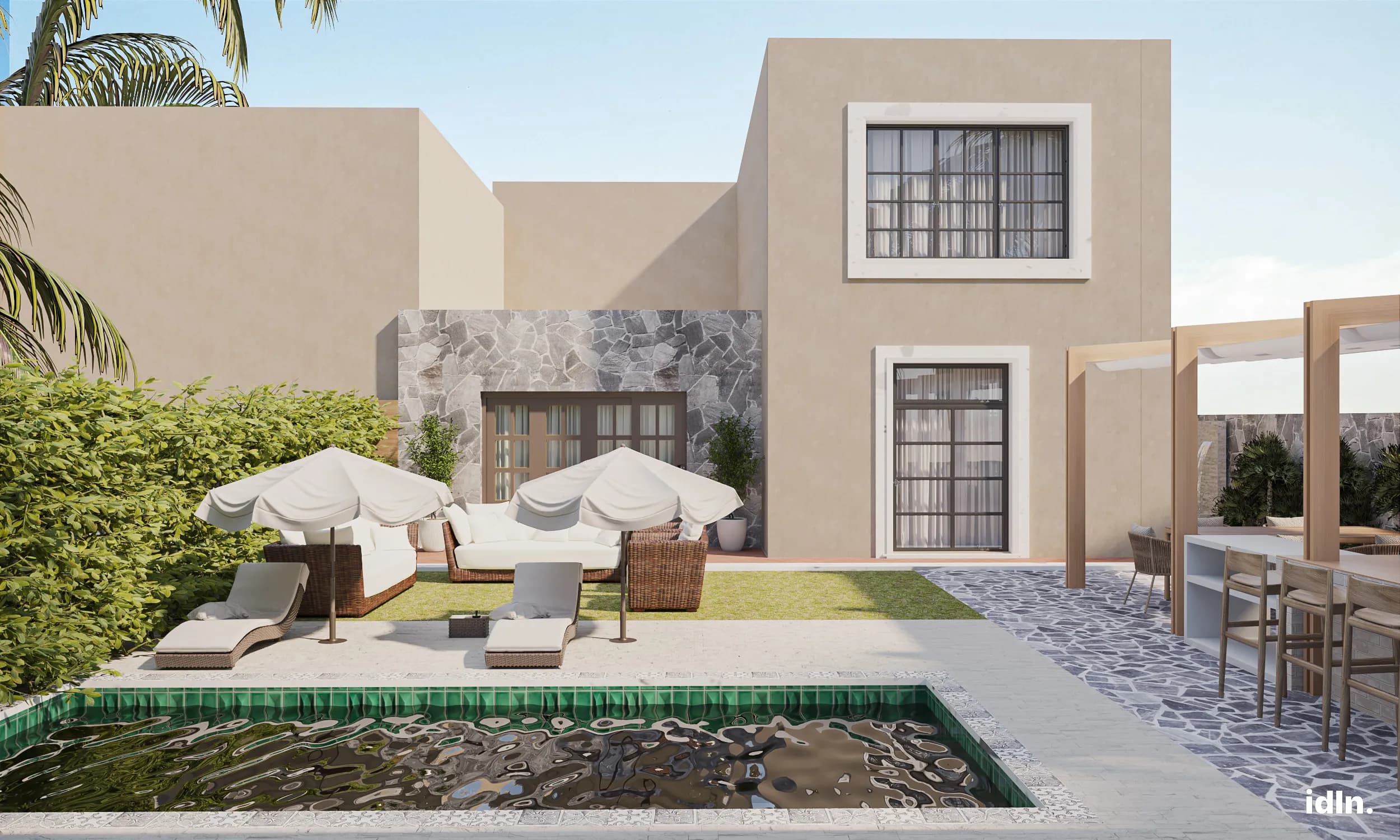 This is a picture of a minimalistic luxury backyard area