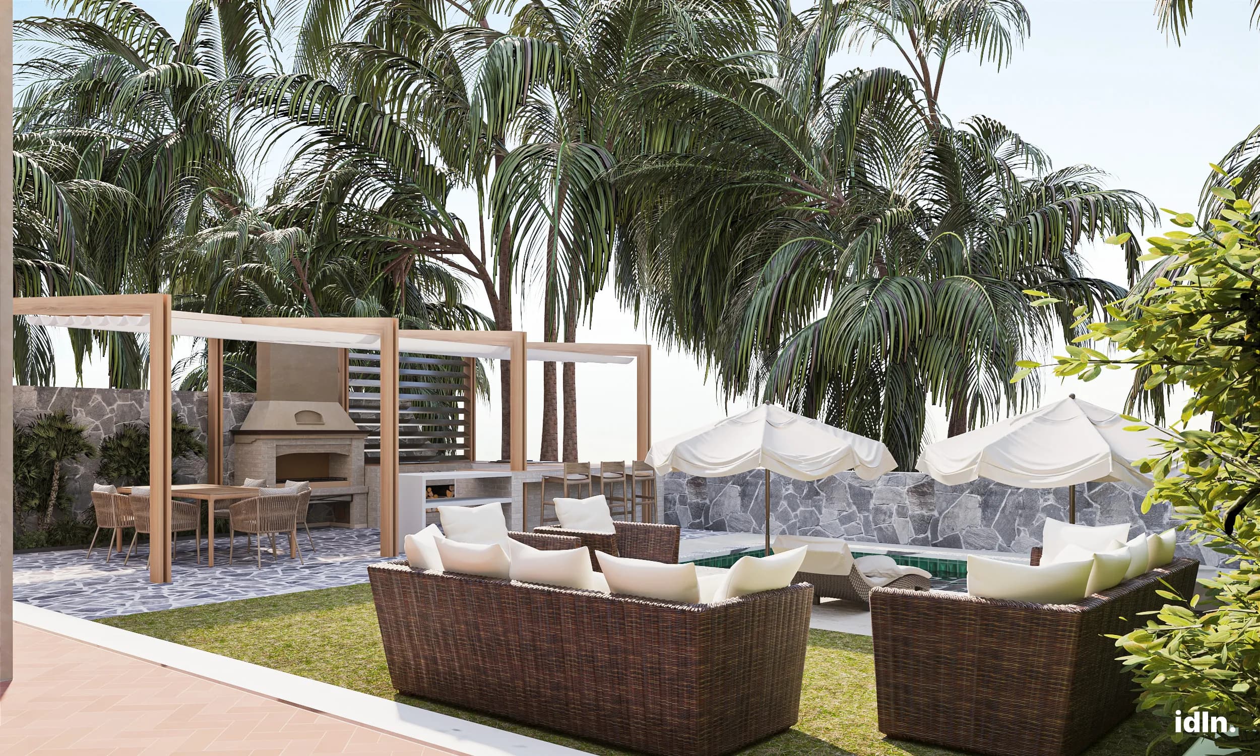 This is a picture of a minimalistic luxury backyard area