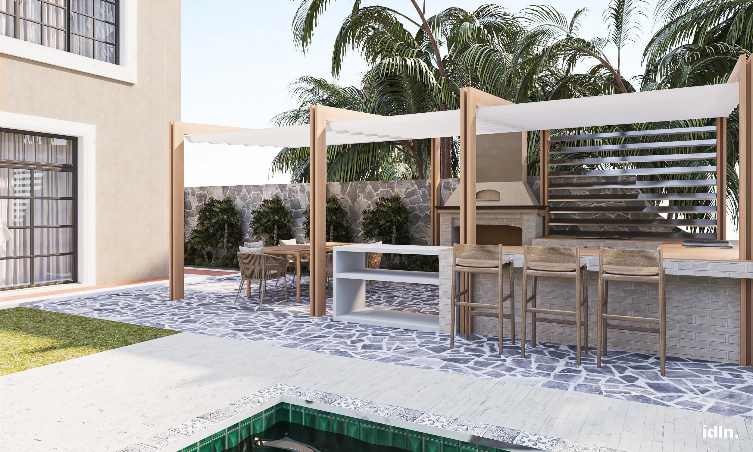 This is a picture of a minimalistic luxury backyard area