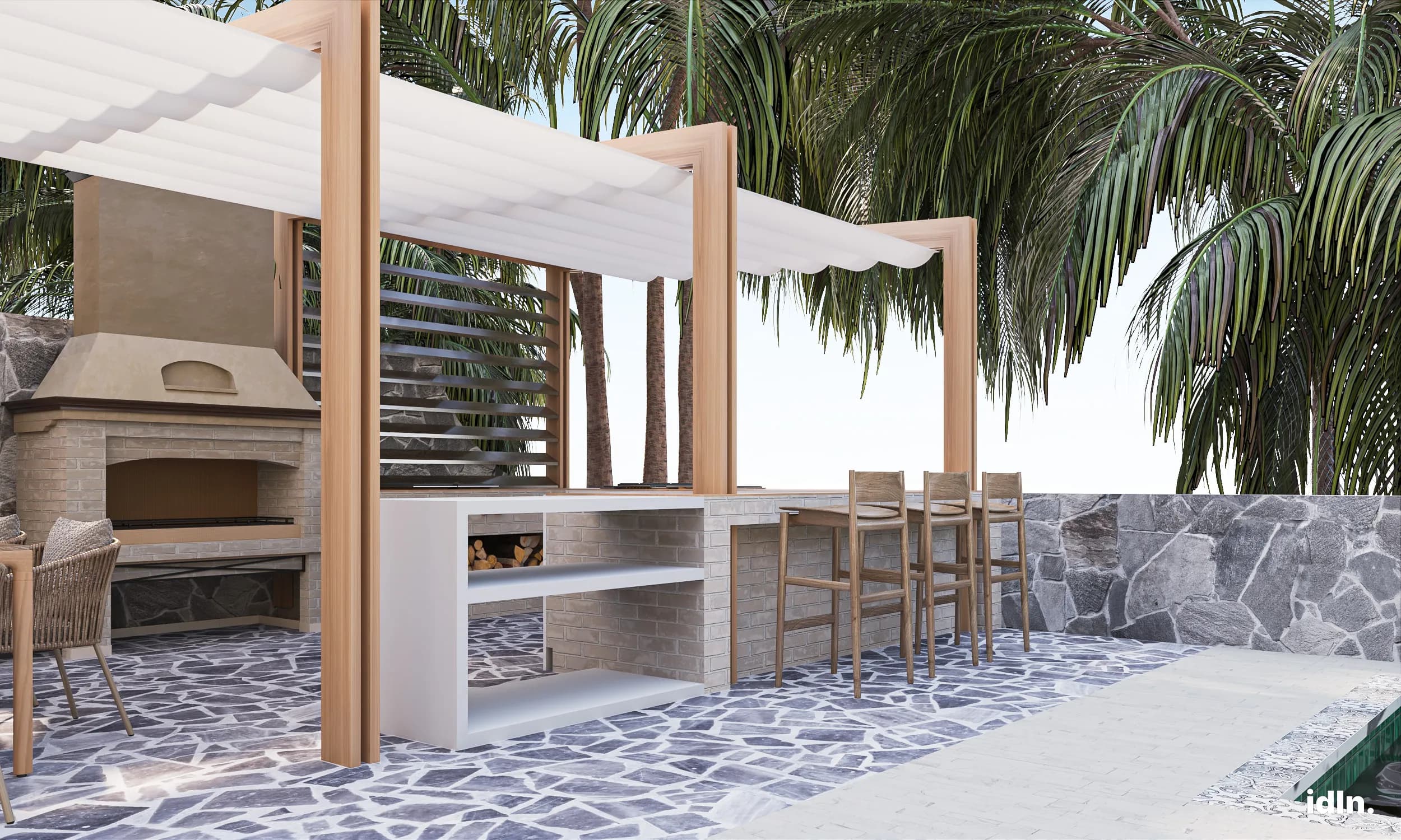 This is a picture of a minimalistic luxury backyard area