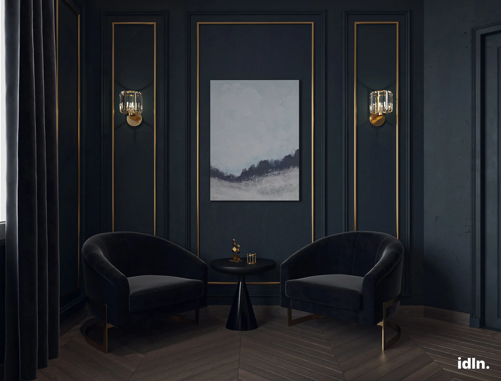 This is a picture of a dark modern luxury bedroom area