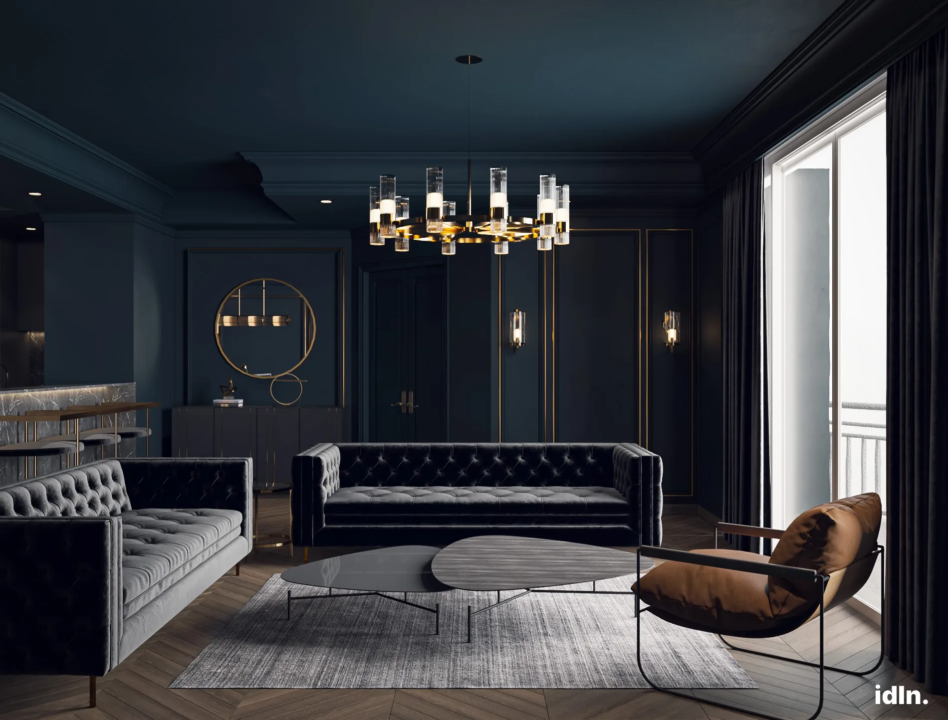 This is a picture of a dark modern luxury living area