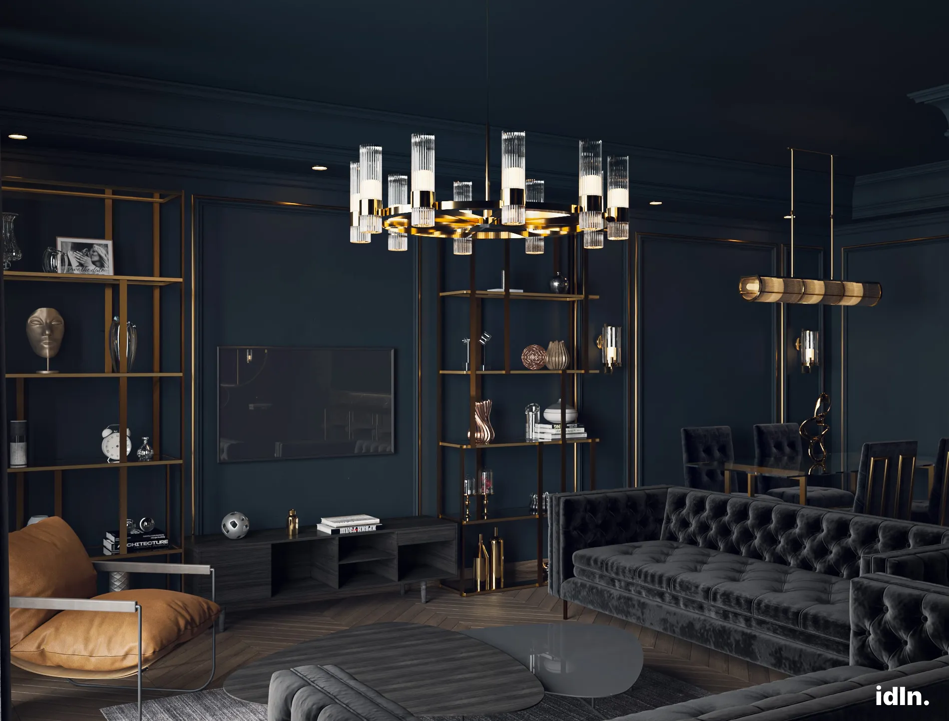 This is a picture of a dark modern luxury living area