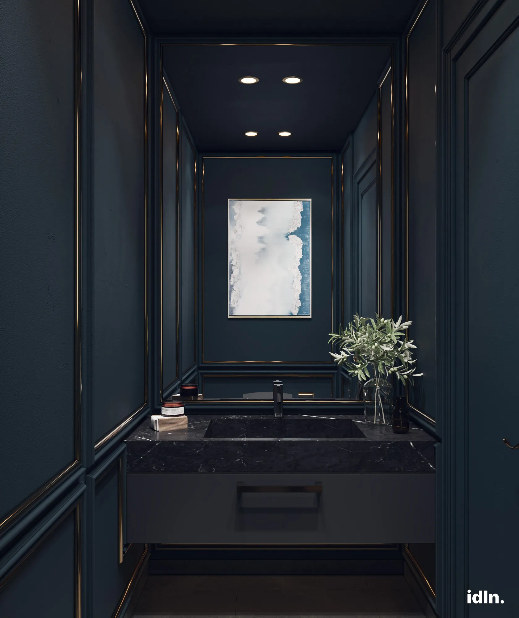 This is a picture of a dark modern luxury powder area