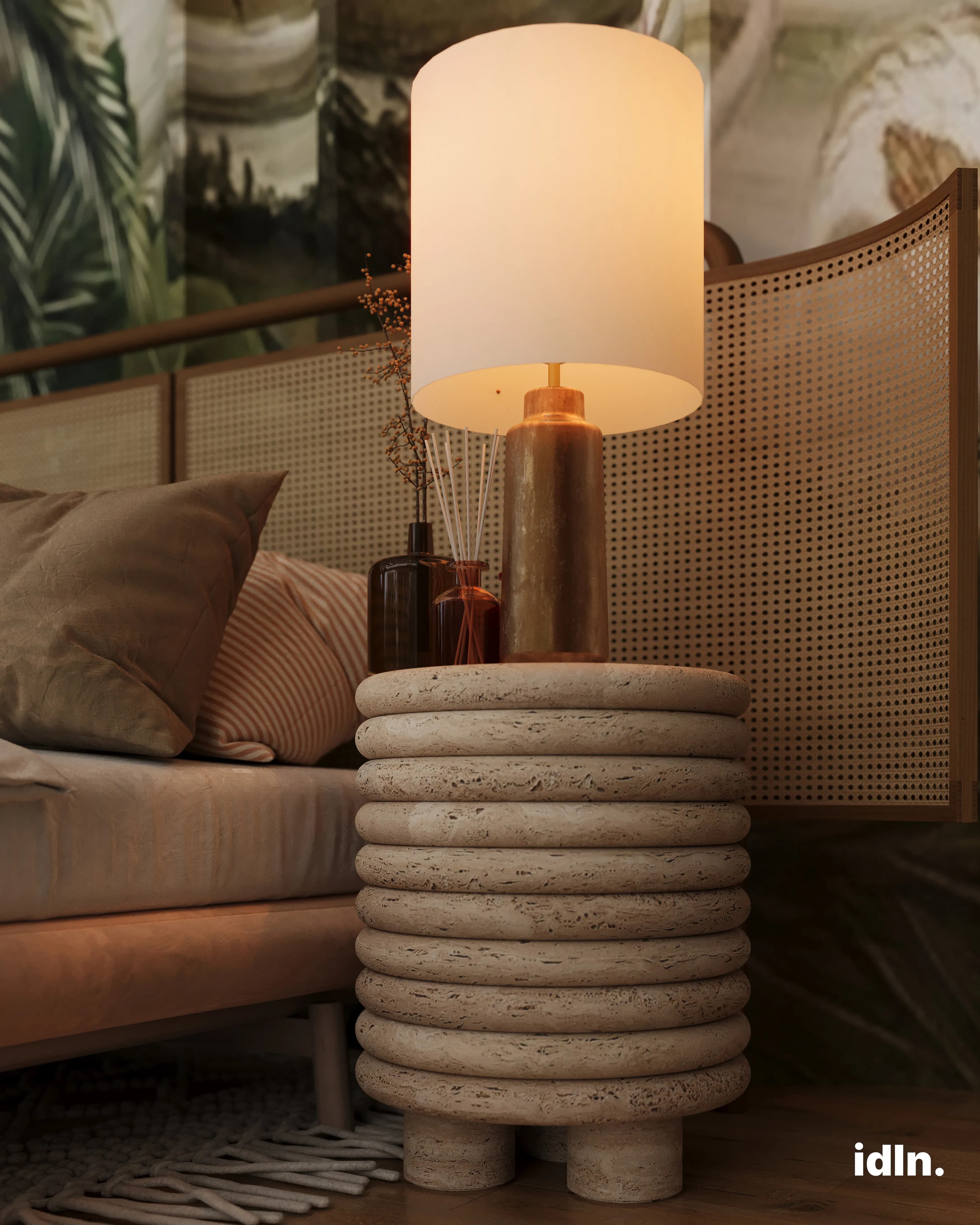 This is a picture of a modern luxury jungle inspired bedroom