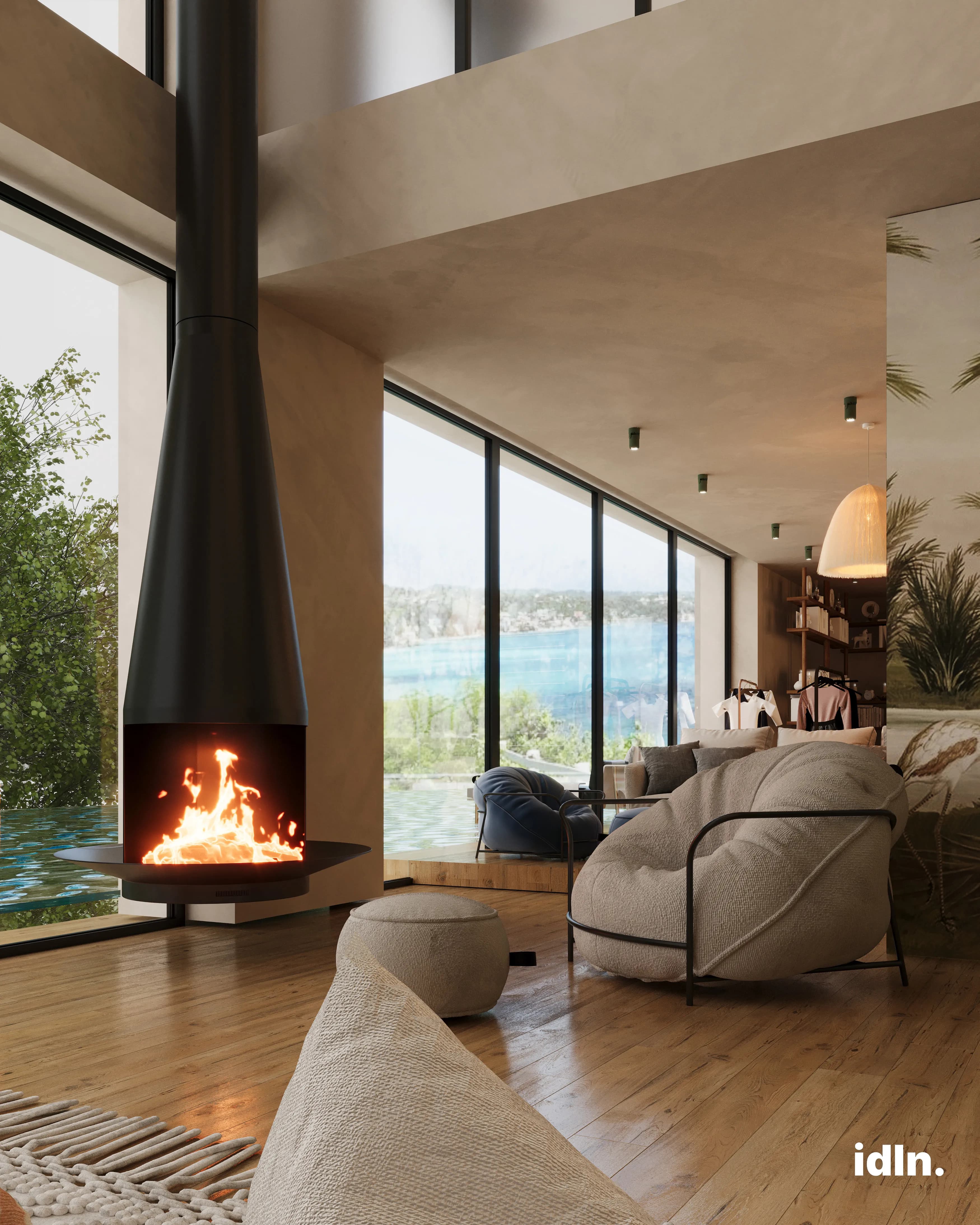 This is a picture of a modern luxury jungle inspired bedroom