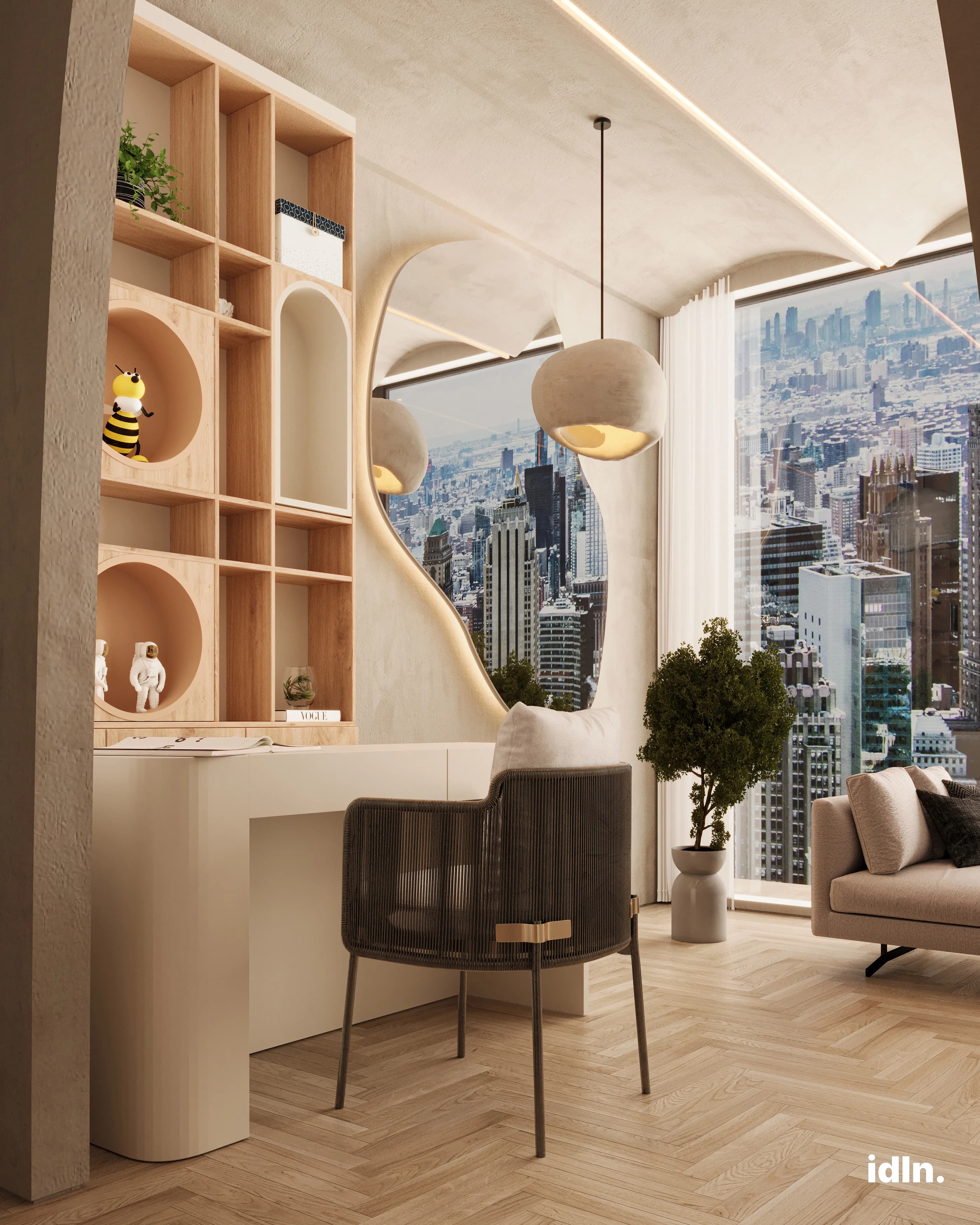 This is a wabisabi open concept living and dining area, wabisabi japanese interior design style