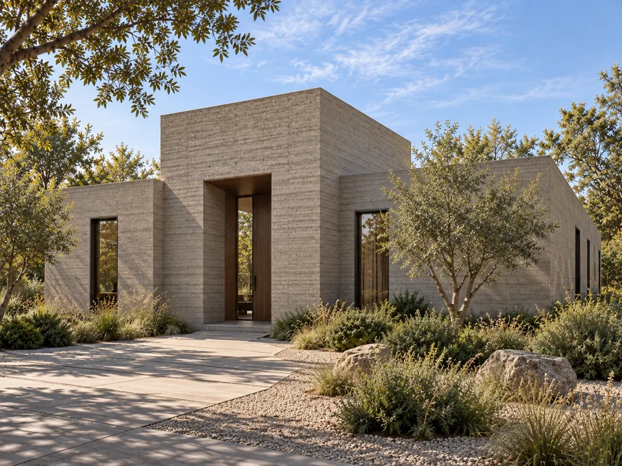 Concept visualization of Shadow Bench House, 11 exterior three quarter street daylight