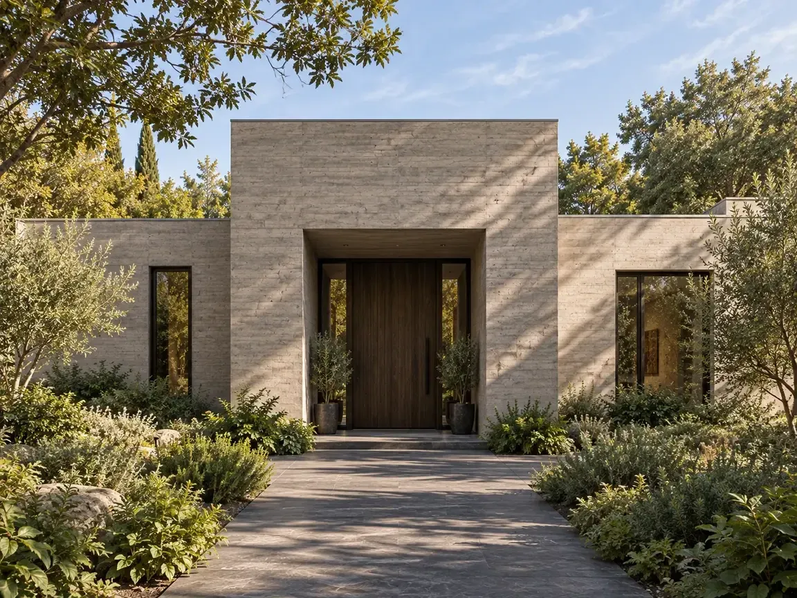 Daylight concept render of the recessed concrete entrance