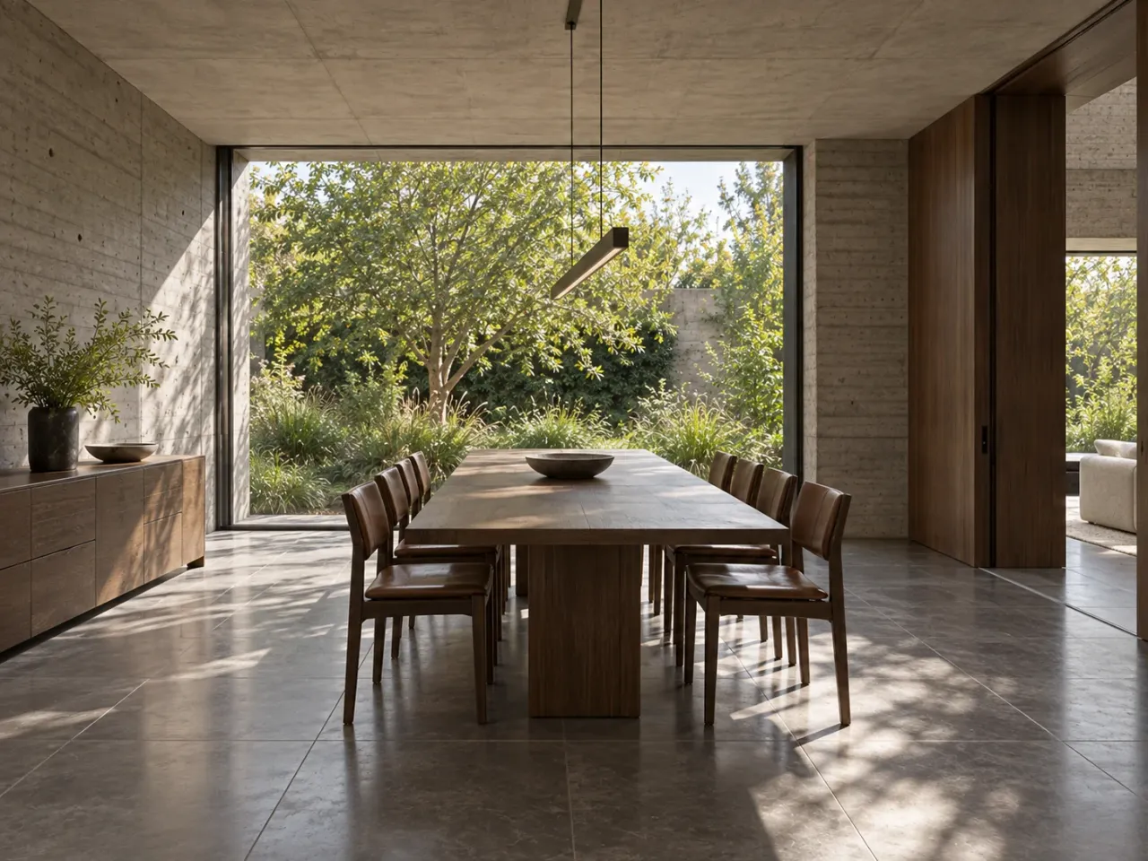 Concept visualization of Shadow Bench House, dining room southeast eye level