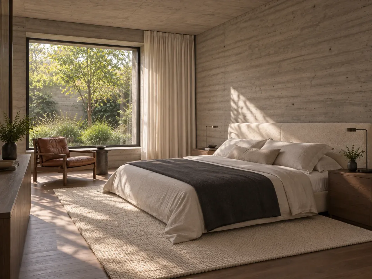Concept visualization of Shadow Bench House, primary bedroom southwest eye level