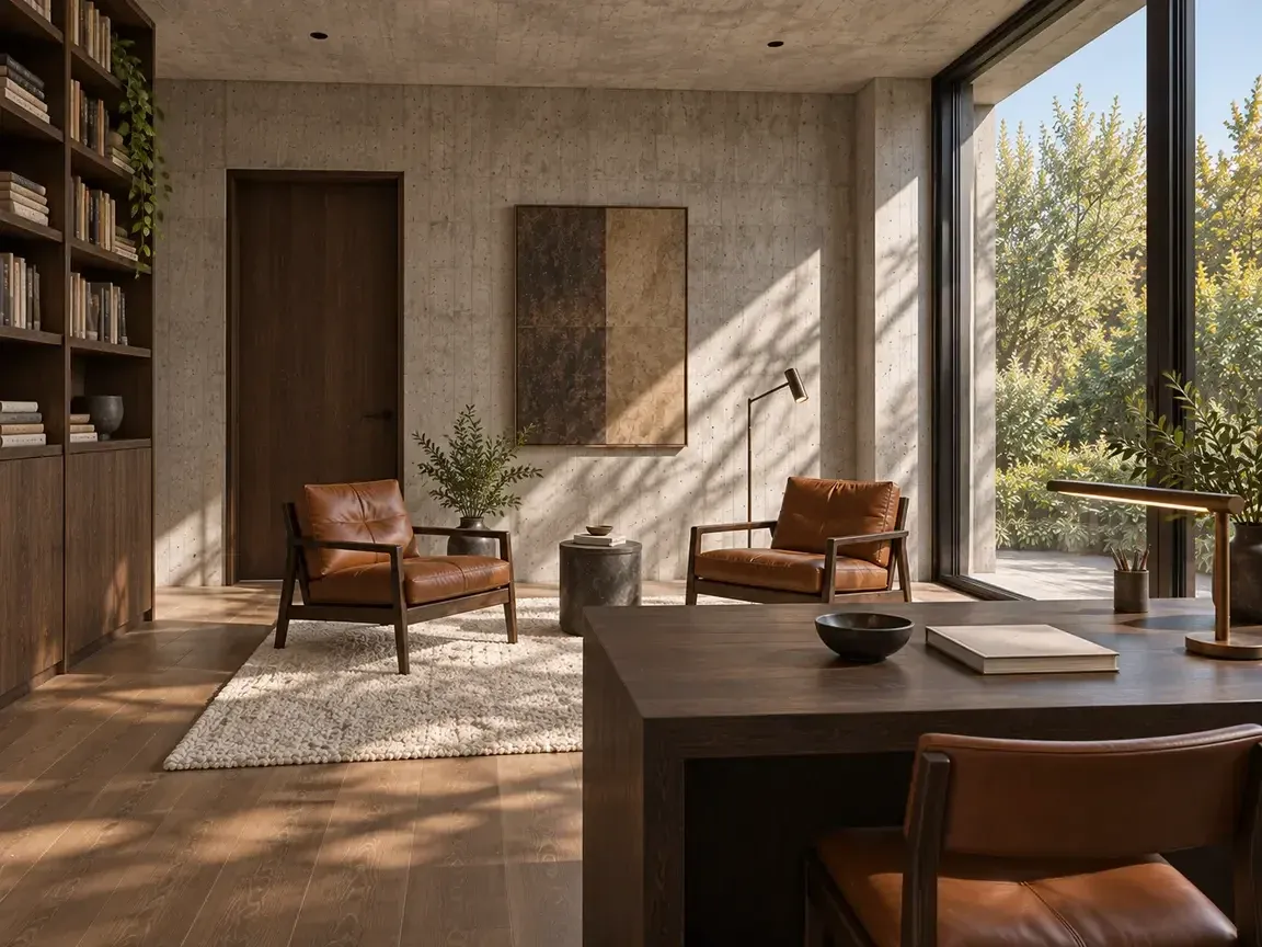 Opposing concept render of the atelier toward the reading group and entry door