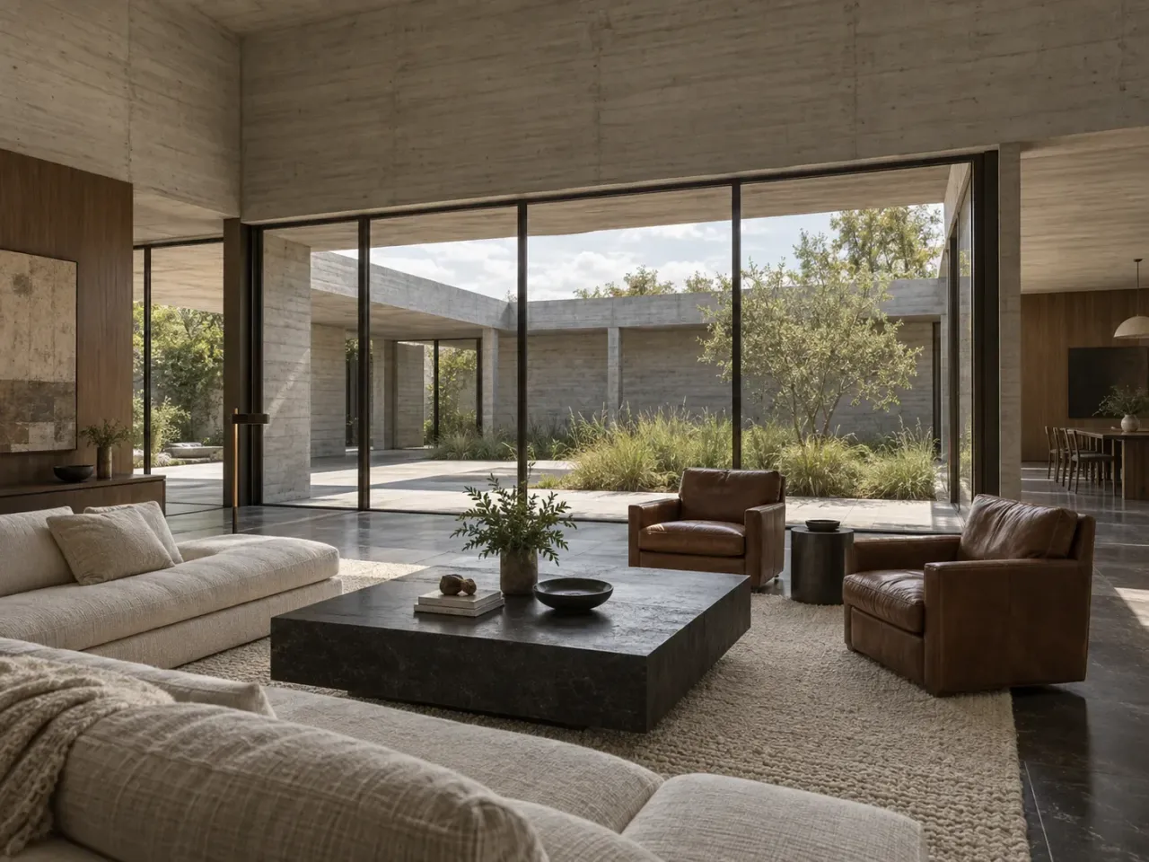 The Ledge House: A Concrete Home Around an Open Garden Court | IDLN Design Studio