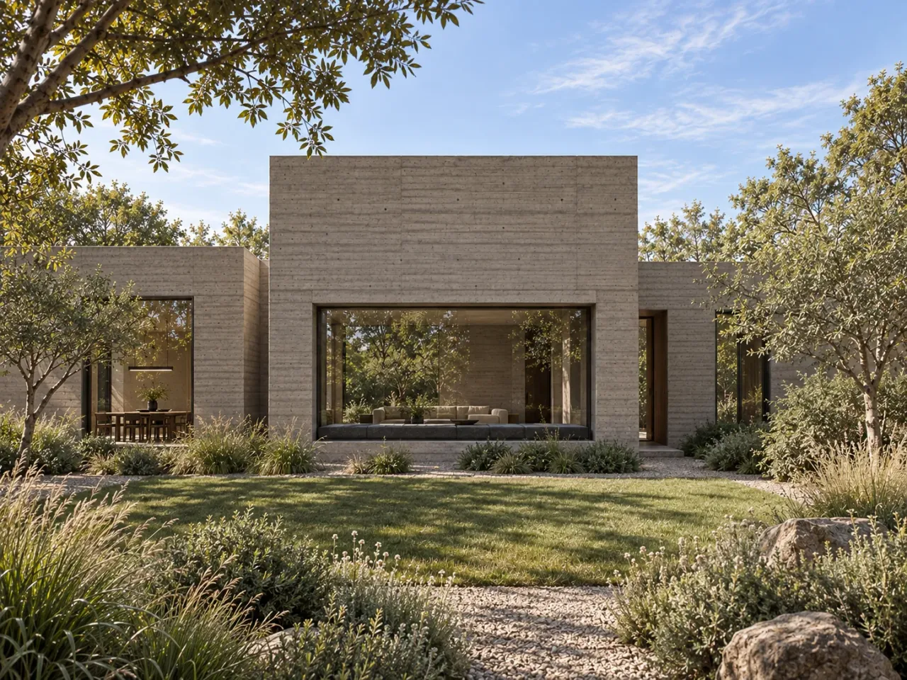 Concept visualization of Shadow Bench House, 10 exterior rear backyard daylight
