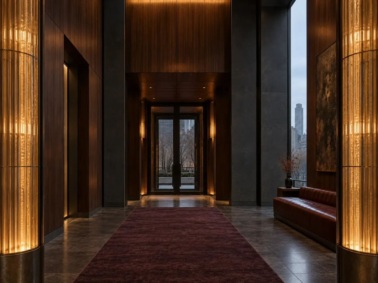 Opposing concept render of the Lantern Hall showing its runner, banquette and compressed entry