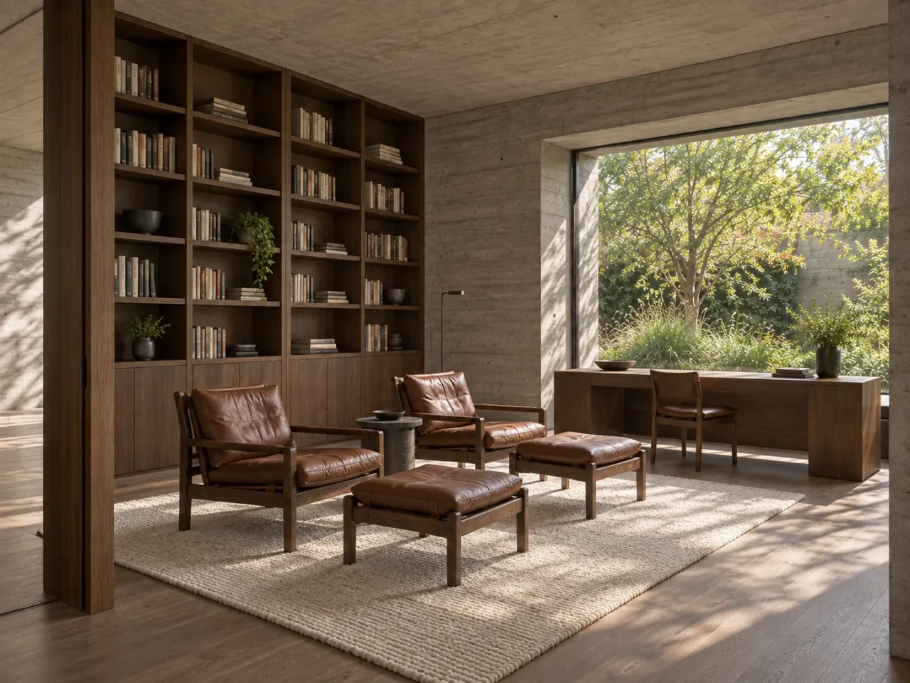 Concept visualization of Shadow Bench House, reading room southwest eye level